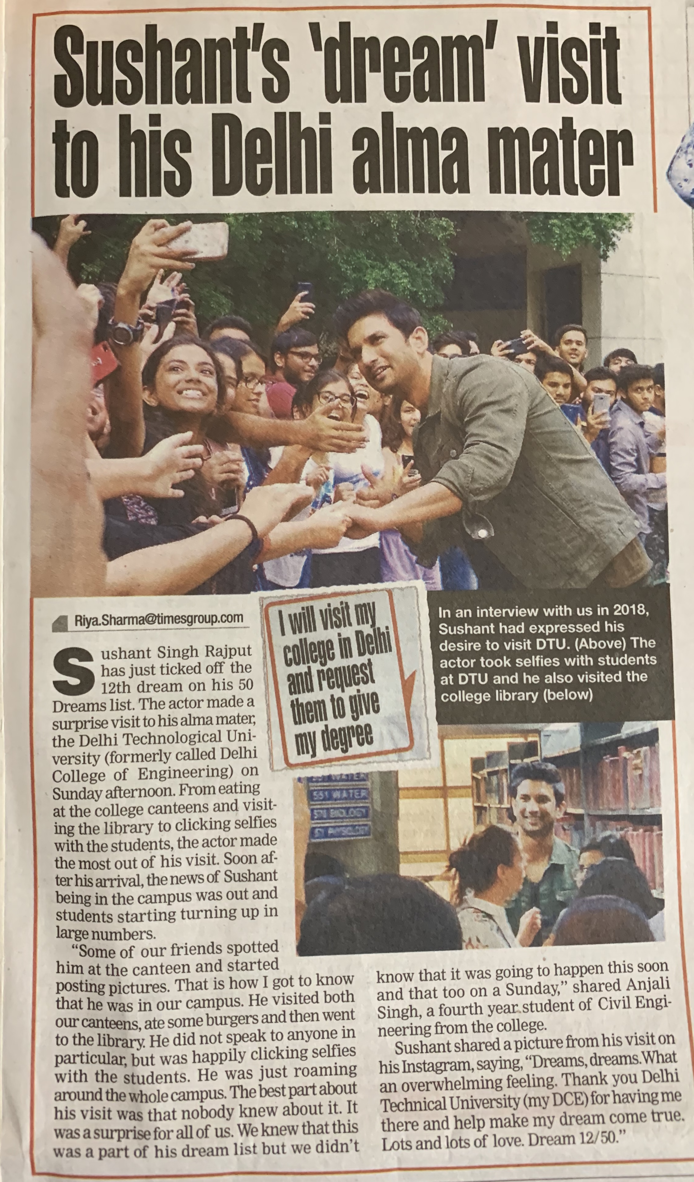 Bollywood actor visits his Alma mater